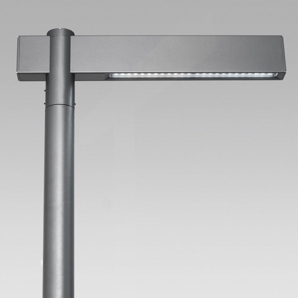 Post-top lights  Urban lighting luminaire featuring a contemporary design and geometric lines