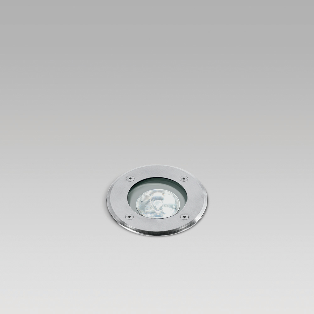 In-ground recessed uplight for outdoor lighting, with round or squared trim, flush with the ground or above the ground