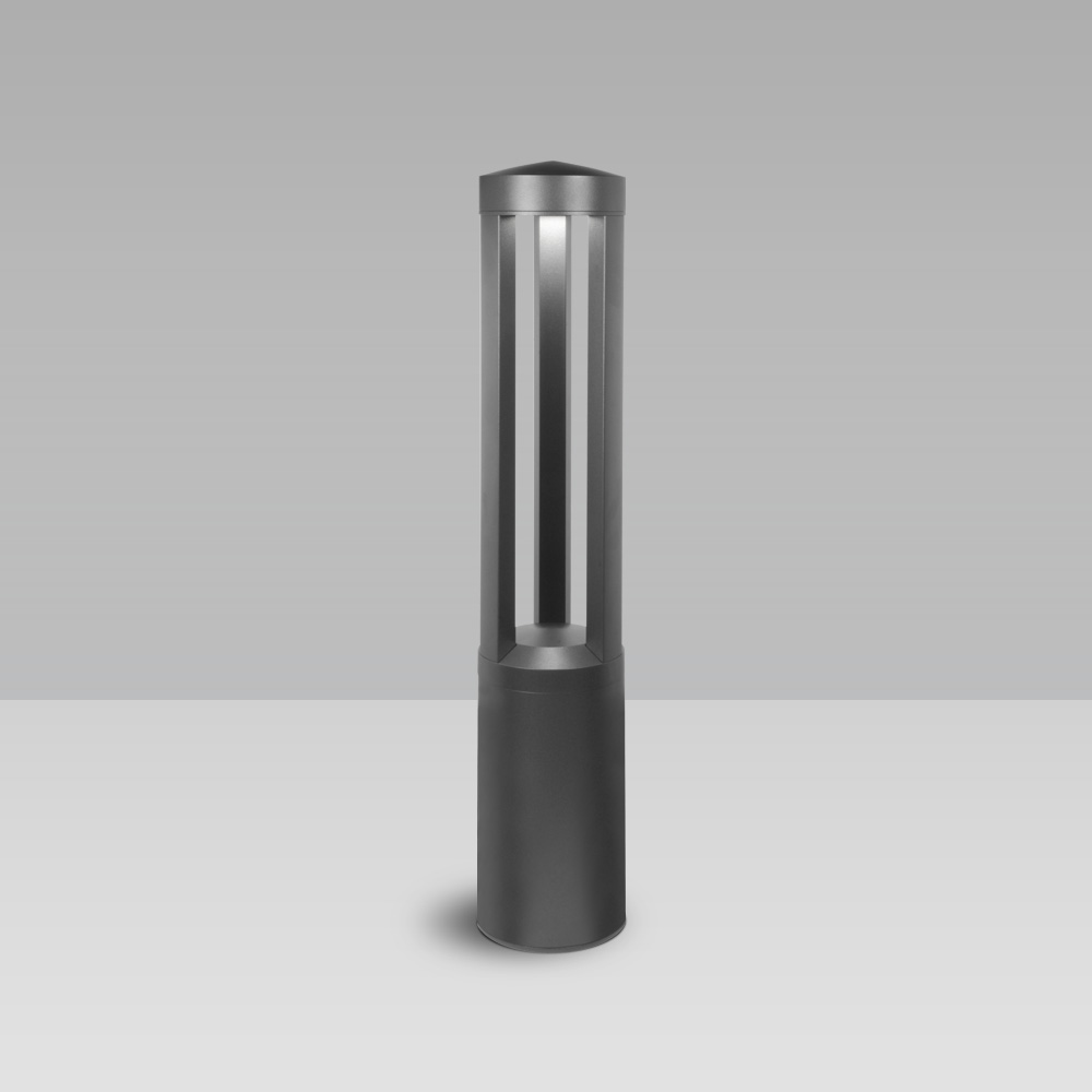 Bornes d'éclairage Bollard light for garden and urban areas lighting, with 3 LED sources with radial optic and industrial design